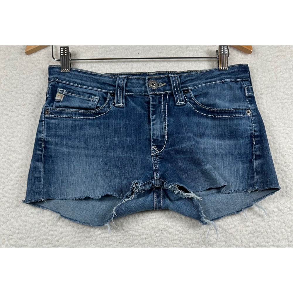Big Star Nina Denim Cut Off Shorts Womens Mid Rise Raw Hem 29 Blue Y2K Indie